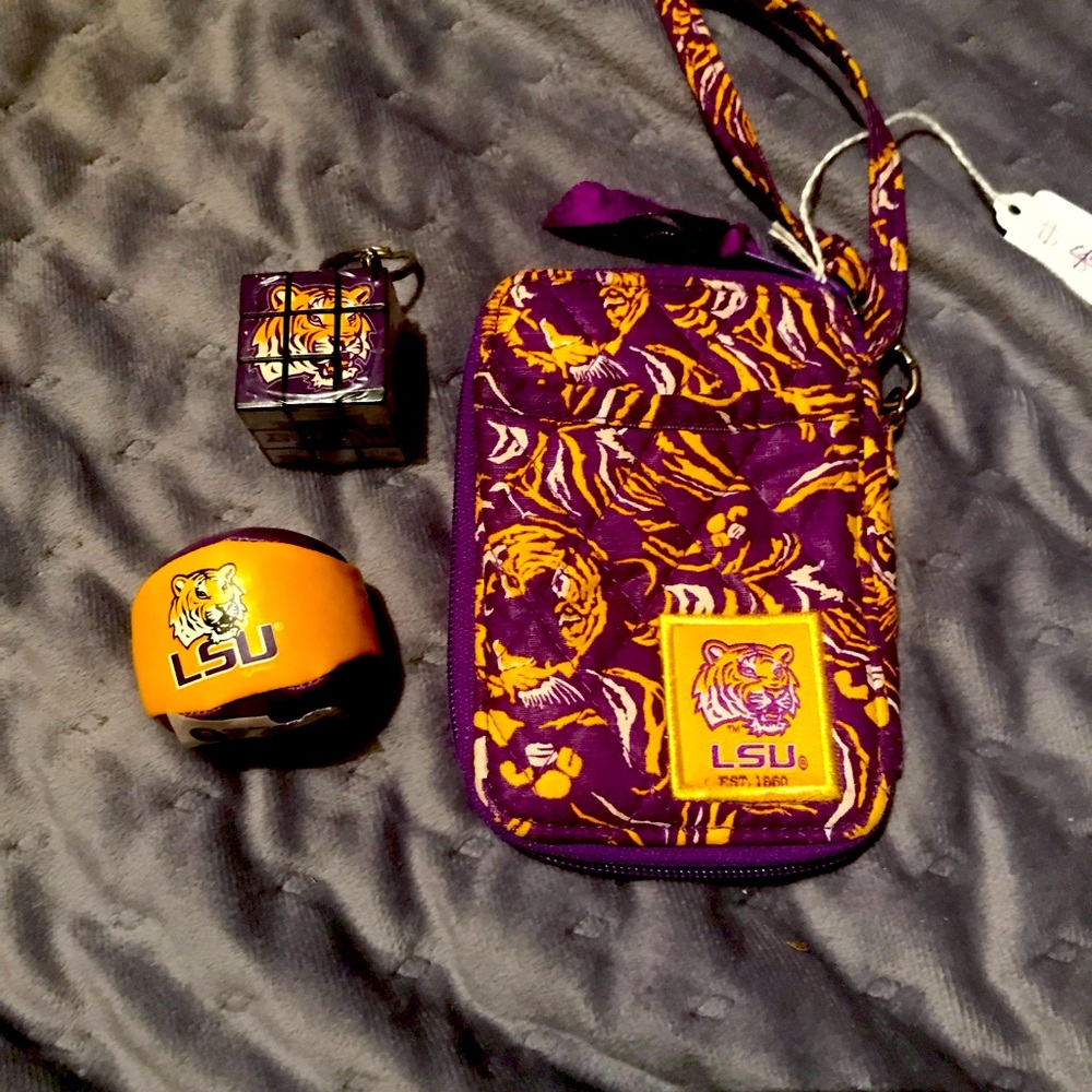 LSU wallet LSU ball and LSU cube keychain still n the plastic
